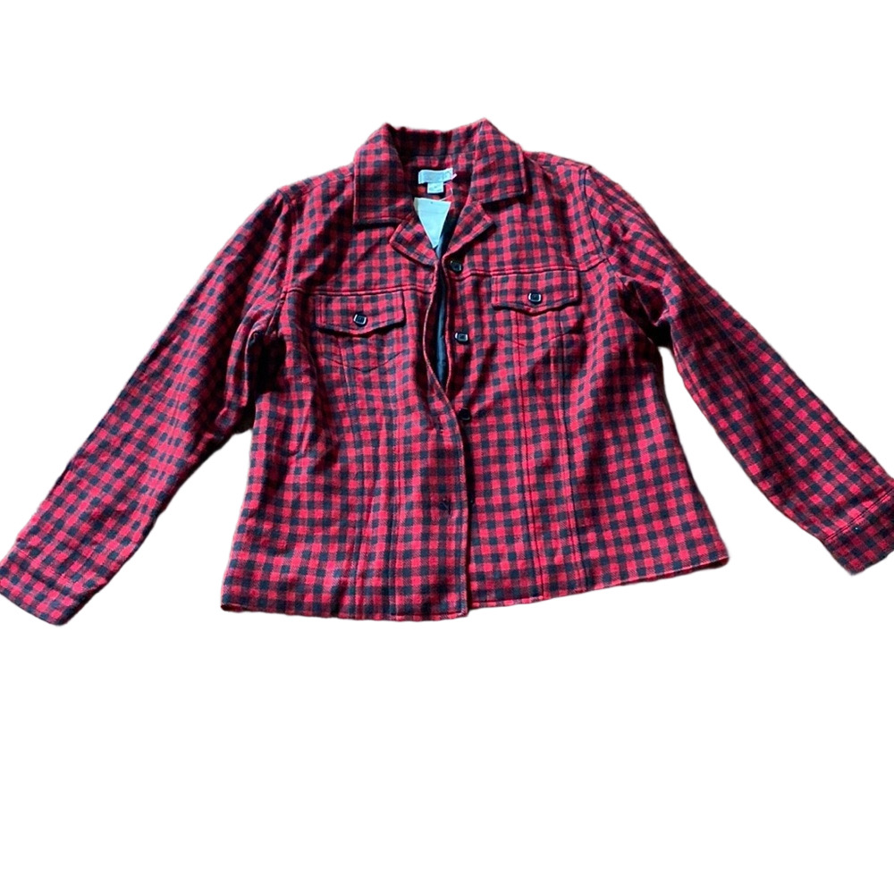 Christopher & Banks Red Black Buffalo Plaid Jacket Button Front Shacket SIZE M